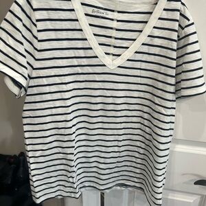 J. Crew Factory Black and White Striped V-Neck Tee
